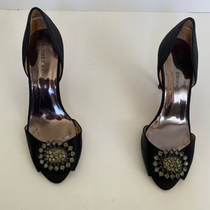 Audrey Brooke size 7.5 black peep toe/ studded heel.